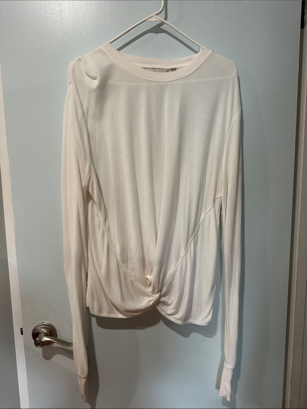Athleta Cream Long-Sleeve Twist Front Tee
